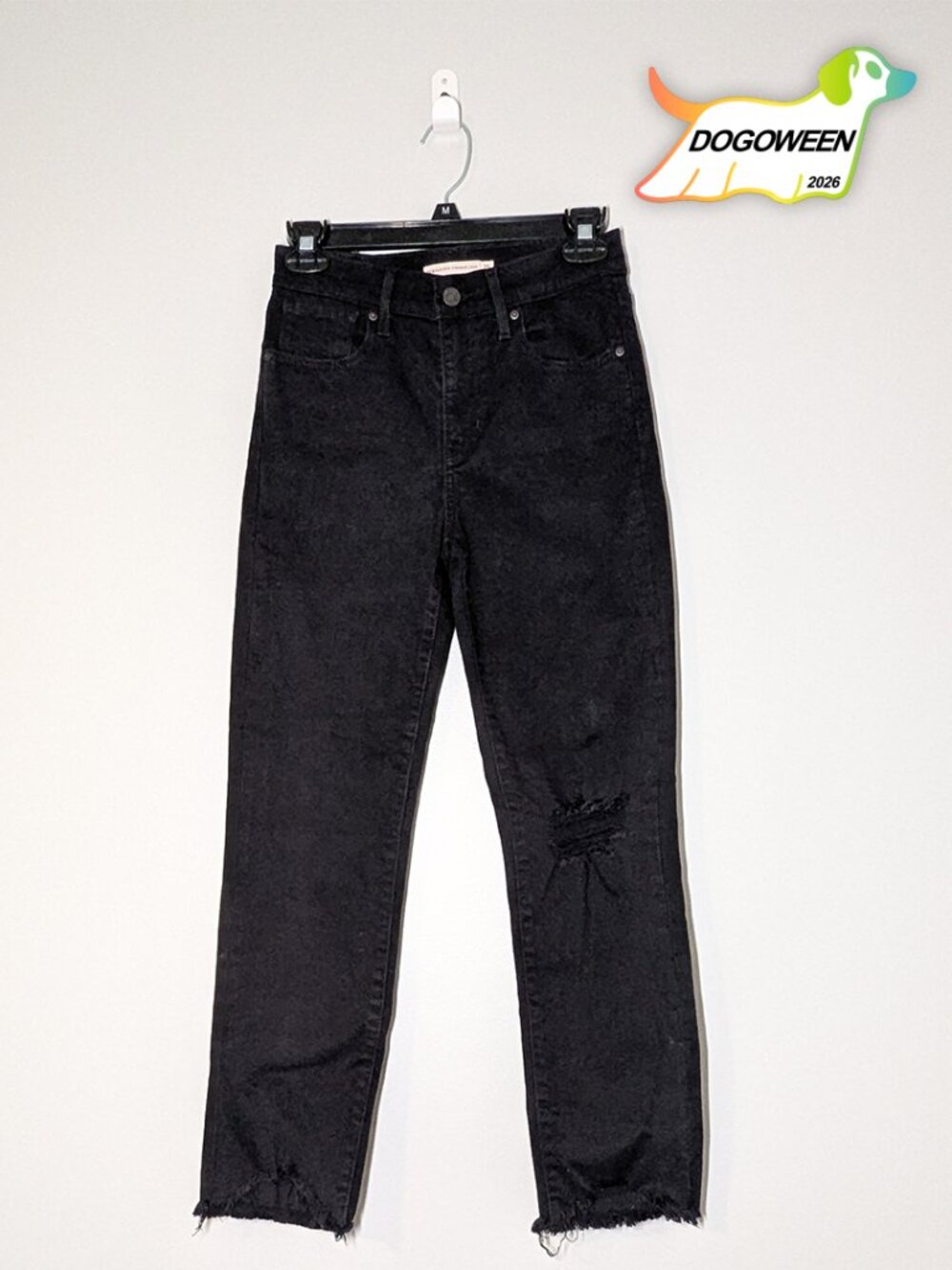 Levi's Premium 724 High Rise Straight Crop Black 25 Distressed Raw Hem